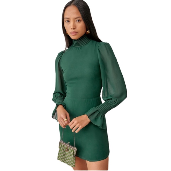 Reformation Long Sleeve Green Mini Dress NWT - Picture 4 of 15